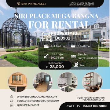 🎈🪿□■ Siri Place Mega Bangna   2+1 BR 3 BH Fully Furnished  with the best price for  Rental ■□