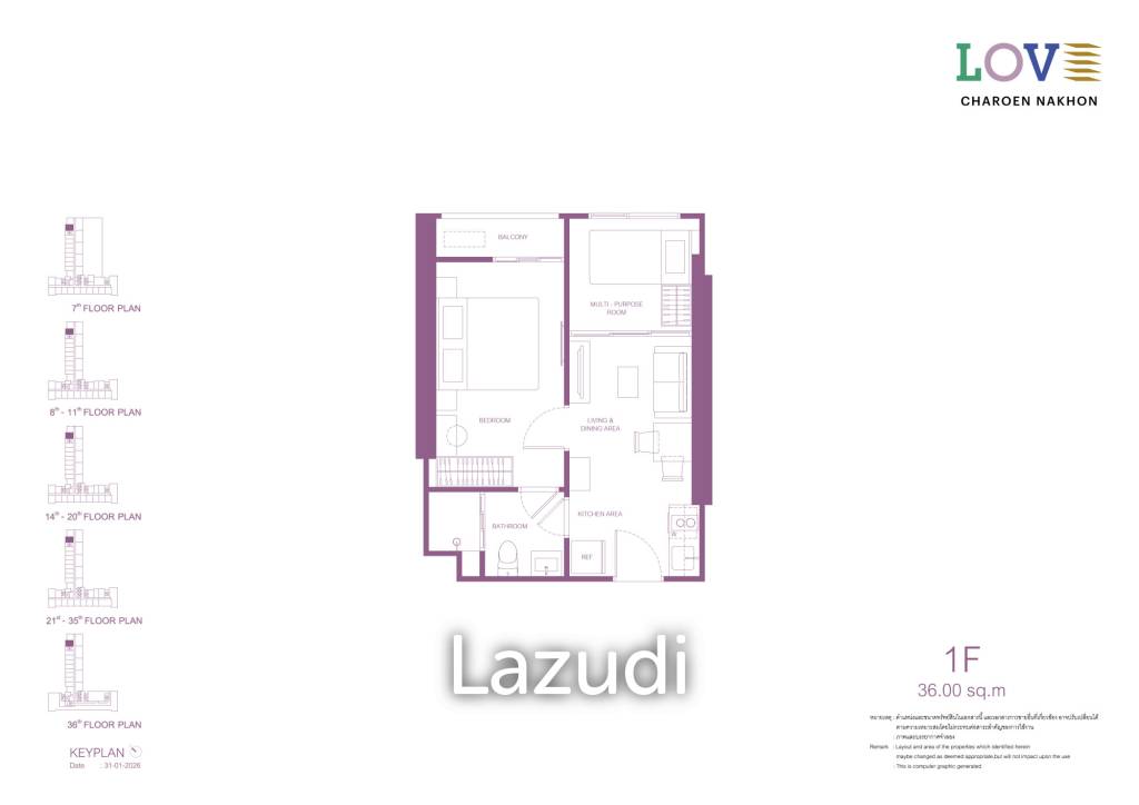 รูป 36 sqm 1 Bedroom Condo on 8th Floor at LOVE Charoen Nakhon, Khlong San Bangkok - รูปที่ 2/16