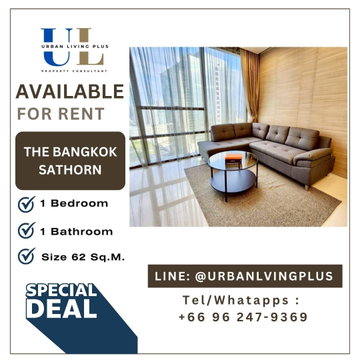 ( UL2604022 ) ✨Tel/Line 096-2479369✨ , ให้เช่า เดอะ แบงค็อก สาทร , 1 ห้องนอน, 1 ห้องน้ำ, ขนาด 62 ตร.ม. ชั้นสูง, ห้องสวย, พร้อมเข้าอยู่