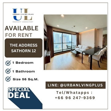 ( UL2604072 ) Tel/Line 096-247-9369✨ให้เช่า ดิ แอดเดรส สาทร, 1 ห้องนอน, 1 ห้องน้ำ , ขนาดห้อง 56 ตร.ม. ตำแหน่งหายาก , ราคาพิเศษ!!