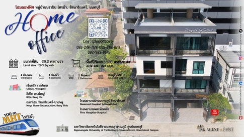 โฮมออฟฟิศ 3.5ชั้น หมู่บ้านนราธิป ติดรถไฟฟ้า MRT ไทรม้า (Gant-351)