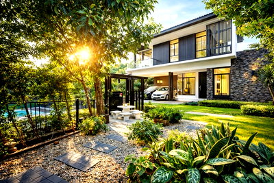 บ้านเดี่ยวให้เช่า : บ้านเดี่ยว 2 ชั้น ดีไซน์ทันสมัย 4 น้ำ ใกล้นิคมอัญธานี 1 กม. 4นอน พร้อมเฟอร์ฯครบ 8แอร์ มัณฑนา อ่อนนุช-วงแหวน4