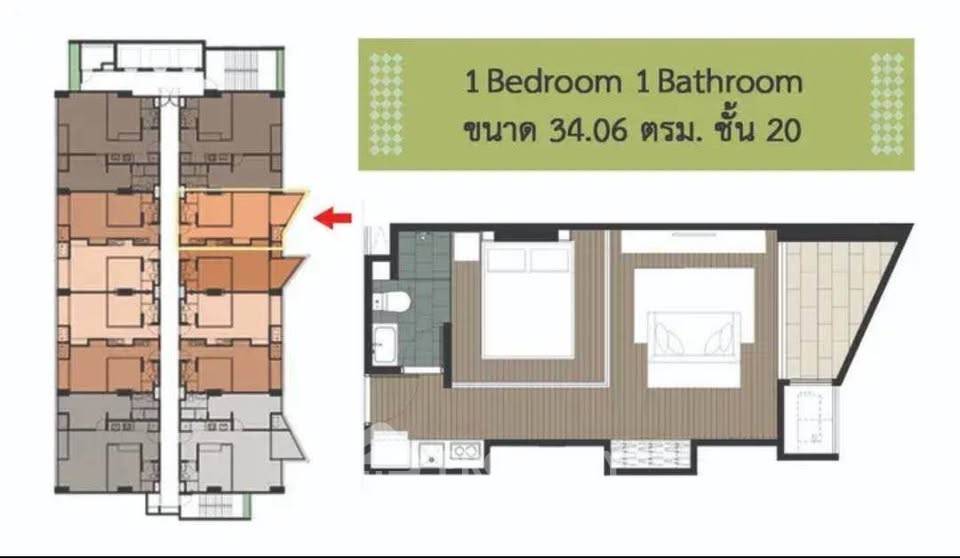รูป คอนโด 1 ห้องนอน ชั้น 20 Siamese Ratchakru ใกล้ BTS สนามเป้า 300 เมตร (ID 2810069) - รูปที่ 8/10