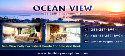 คอนโดให้เช่า : Call : 061-287-8994 Ocean View Residential Community แหลมแม่พิมพ์ ระยอง, คอนโดวิวทะเล วิวสวน ระเบียงใหญ่ มีหลายขนาด หลายห้องให้เลือก