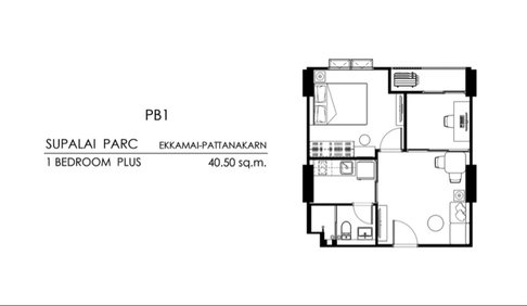 1 ห้องนอน 40.5 ตร.ม 1ห้องนอน 1ห้องทำงาน ชั้น 18