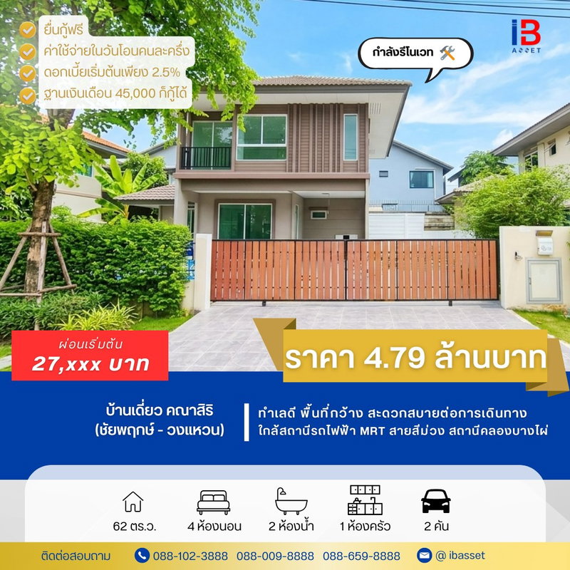 ขายบ้านเดี่ยว : ขายบ้านเดี่ยว คณาสิริ ชัยพฤกษ์ - วงแหวน 