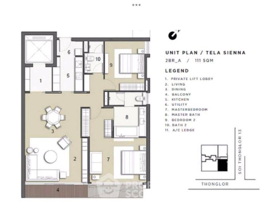 รูป คอนโด 2 ห้องนอน ขนาด 111 ตร.ม. ที่ Tela Thonglor ใกล้ BTS ทองหล่อ (ID 2874473) - รูปที่ 9/10