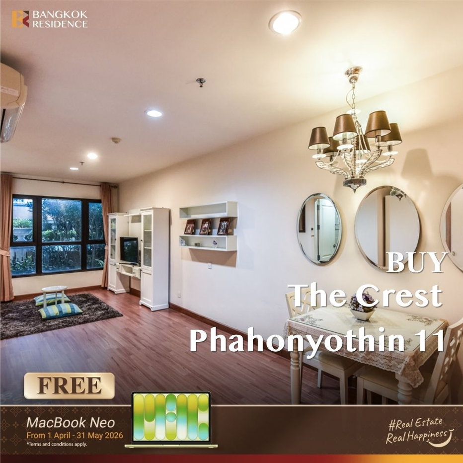 รูป 🛏️ ขายคอนโด The Crest Phahonyothin 11 ห้องสวย แต่งครบ ใกล้ BTS สะพานควาย - รูปที่ 1/8