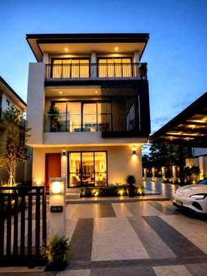 บ้านเดี่ยว สนามบินสุวรรณภูมิ : ขายด่วน!! บ้านหรู 3 ชั้น หมู่บ้าน AQ Arbor สวนหลวง ร.9–พัฒนาการ หลังริม 97 ตร.ว. พื้นที่ใหญ่สุดในโครงการ 