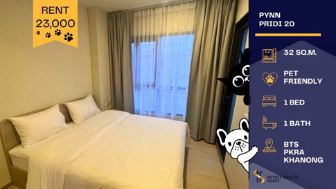 🐶🐱 Pet Friendly! 1BR at Pynn Pridi 20✨ Fully furnished, 50” TV, near BTS Phra Khanong 🌇 Rent 23,000 THB