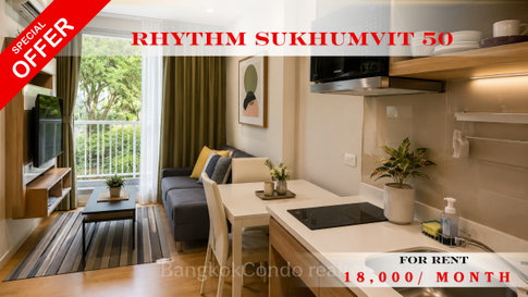 🍀🍀 Prime Condo Location 🚆ให้เช่า📌  ริทึ่ม สุขุมวิท 50  (Line: @rent2022) BTS อ่อนนุช ห้องสวย พร้อมเข้าอยู่ ราคาดี!!🔖A03773