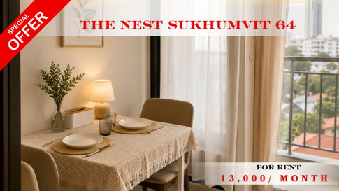 🍀🚆 Cozy Room For Rent 📌 The Nest Sukhumvit 64 (Line: @rent2022) | Near BTS Punnawithi    ✨Ready to move in | Great price! ✨   📌 Ref Code: A10862