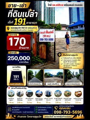 ที่ดิน โรงเรียนเซนต์แอนดรูส์อินเตอร์เนชันแนล กรุงเทพ : ขาย  ที่ดินเปล่า เนื้อที่ 191 ตารางวา  ตั้งอยู่ซอยพร้อมศรี 2 สุขุมวิทซอย 39