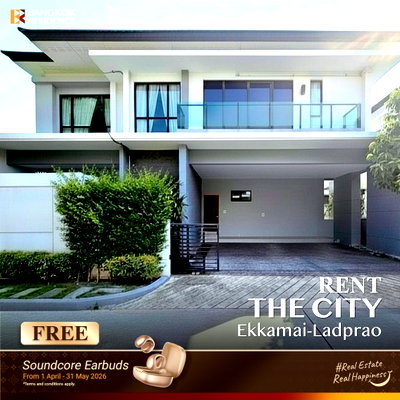 บ้านเดี่ยวให้เช่า : เช่าบ้าน 🏡 🐱 Pet-friendly, THE CITY Ekkamai-Ladprao 4นอน 72ตร.ว. 170k บ้านใหม่ มีติดตั้งโซล่าเซล ☀️ ทำเลใจกลางกลางเมือง 