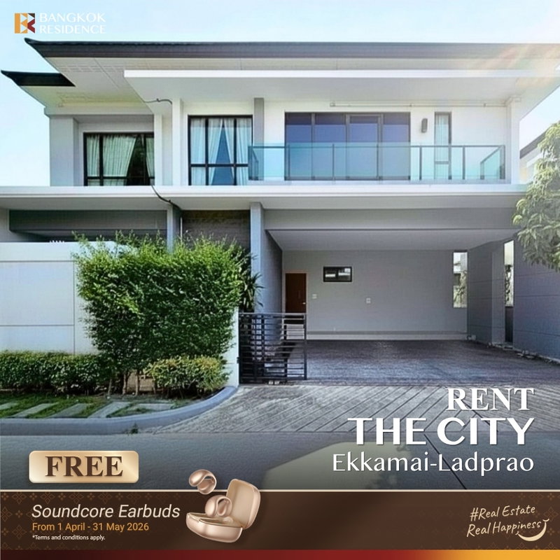 Houses for rent : House for Rent 🏡 🐱 Pet-friendly, THE CITY Ekkamai-Ladprao, 4BR 72 sq.w. 170K Brand-new house with solar panels ☀️ Prime city location