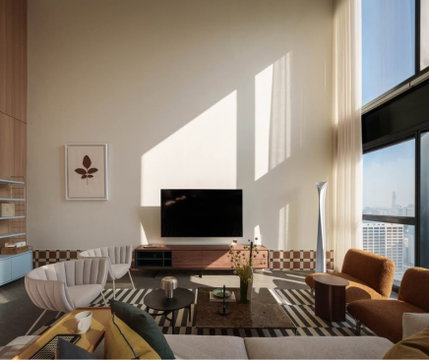 SL182/[For Rent] Luxurious duplex with 5.6 m high ceilings, newly decorated by a designer, 29th floor, city view east: The Lofts Silom