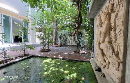 Single house for sale with a downstairs bedroom and separate kitchen. 180 sq m, 60 sq wah. Easy access to Suvarnabhumi Airport.