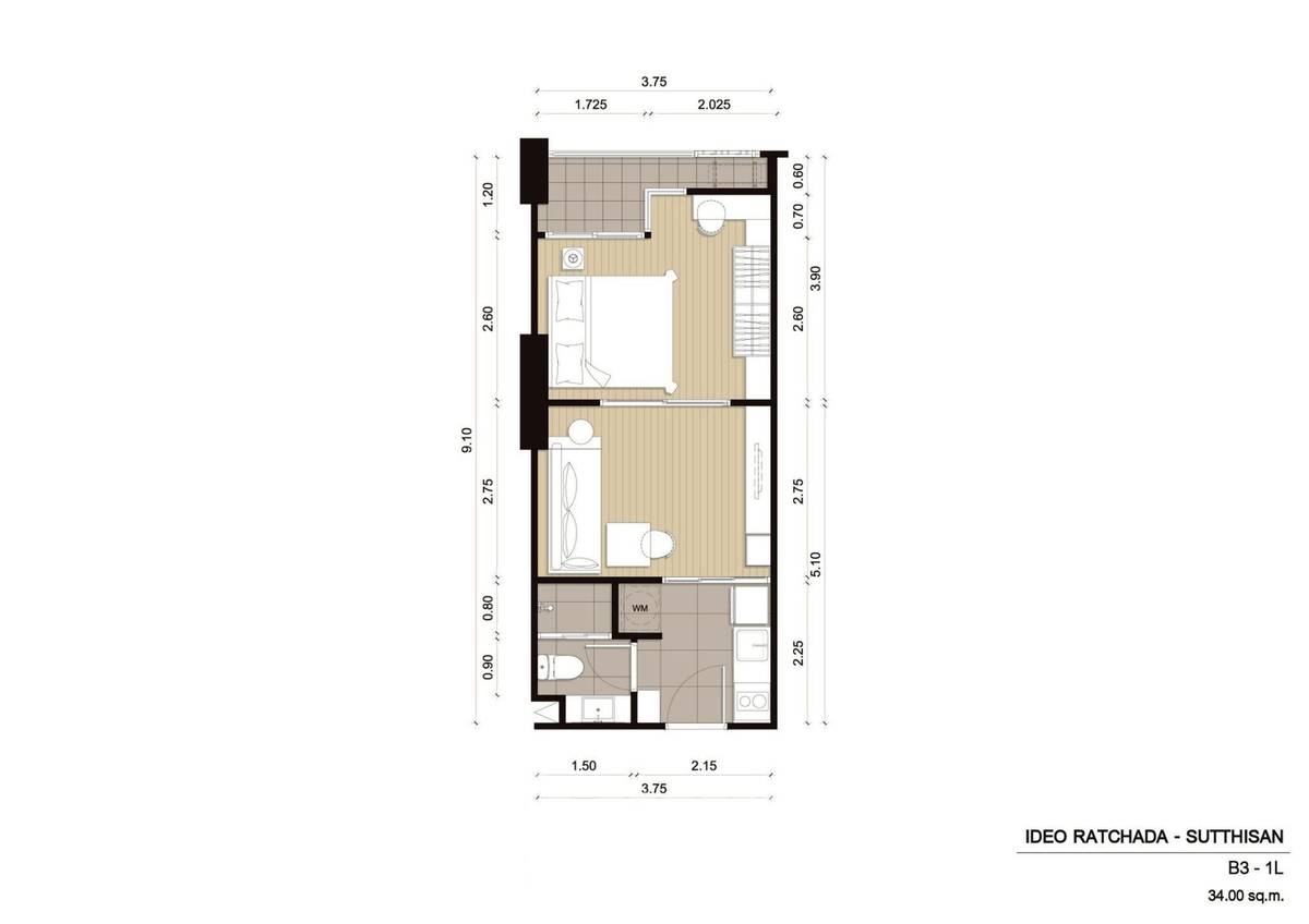 picture 1-BR Condo With 34 Sqm, Ideo Ratchada-Sutthisan, MRT Ratchadaphisek (ID 2080539) - 12/16