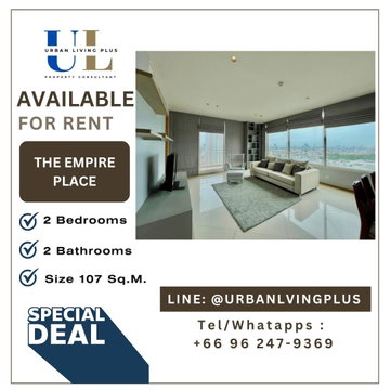 ( UL2405301 ) ✨Tel/Line 096-2479369✨FOR RENT The Empire place 2 bedrooms 2 bathrooms Size 106 Sq.M. High Floor, Corner room, Rare Item