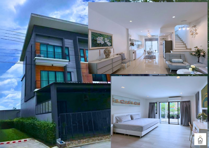Townhouses for sale : Renovated 3-storey corner townhouse next to garden, Eco Space Bangna, near Mega Bangna, international school