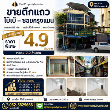 ขายตึกแถวโบ๊เบ๊–ซอยกรุงแมน (มัสยิดมหานาค) อาคารพาณิชย์ 3 ชั้น ตรงข้าม ตลาดโบ๊เบ๊ สะพาน 4 ห่างถนนใหญ่เพียง 10 เมตร | #TPI-2598