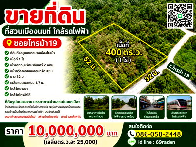 ที่ดิน โรงเรียนนานาชาติเด่นหล้า : ขายที่สวนเมืองนนท์ใกล้รถไฟฟ้า ซอยไทรม้า19