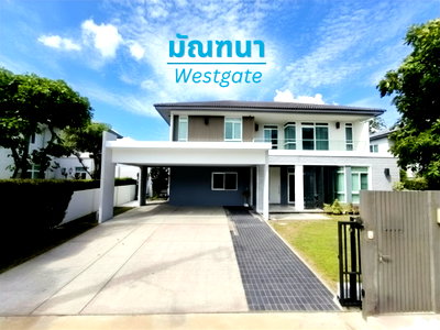 ขายบ้านเดี่ยว : ขาย มัณฑนา เวสเกต ติดถนนหลัก หน้าทะเลสาบส่วนกลาง บ้านสวยพร้อมอยู่ 117 ตร.ว. 4ห้องนอน(มีห้องนอนชั้นล่าง) 5ห้องน้ำ ที่จอดรถสูงสุด6คัน