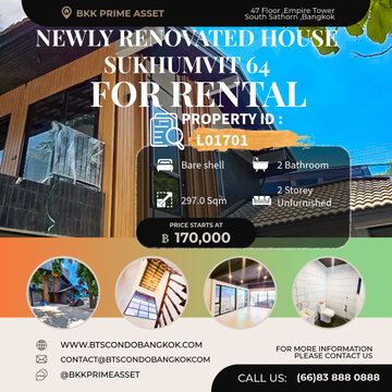 🌳🏡A newly renovated 2-story detached house, suitable for commercial space, ideal for restaurants, cafes nail salons yoga studios  near Bts Punnwithi