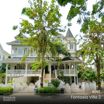 บ้านให้เช่า 🏡 Fantasia Villa 2 ทาวน์โฮมหรูสไตล์ยุโรป ใกล้ BTS แบริ่ง เพียง 400 ม. 4นอน 240 ตร.ม. 75k 💼 หลังมุม วิวสวนและสระว่ายน้ำ พร้อมเฟอร์ฯ ครบ 