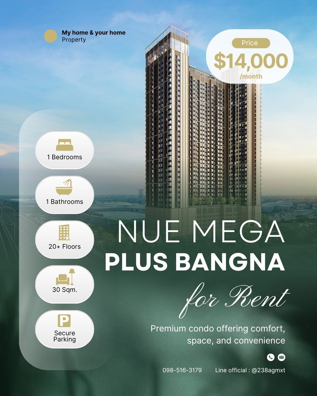 💥ด่วน💥 คอนโดใหม่ Nue Mega Plus Bangna ขนาด 30 SQm. 14,000 เท่านั้น ✨ห้องใหม่มือ 1✨