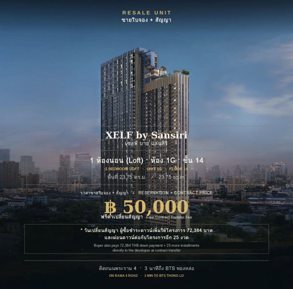 รูป ขายใบจอง+สัญญาคอนโด XELF by Sansiri - รูปที่ 1/7