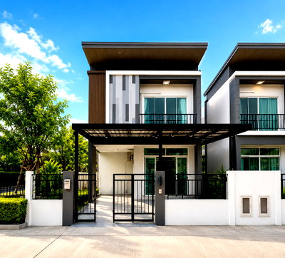 เช่าบ้านแฝด ชลบุรี : ให้เช่าบ้านแฝดหลังมุม ม.ทริโอทาวน์ ใกล้ J-park ศรีราชา