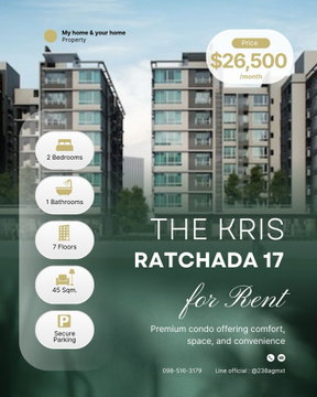 🏙️ THE KRIS RATCHADA 17   2 ห้องนอน 🎀ห้องตกแต่งจัดเต็ม🎀  💰จองภายในเดือนนี้ : 26,500 THB/เดือน 