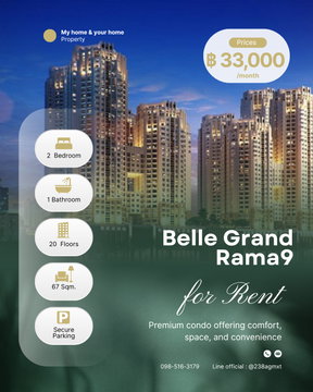 📌For Rent 📌 Belle Grand Rama 9  2 Bedrroms  Rental 33,000/month 