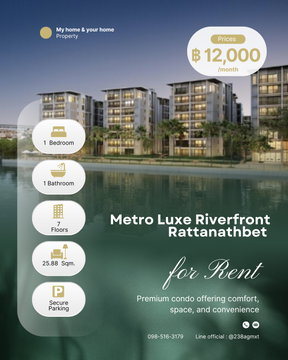 🌠 ให้เช่า Metroluxe Riverfront 1 ห้องนอน 12,000/เดือน 🌈