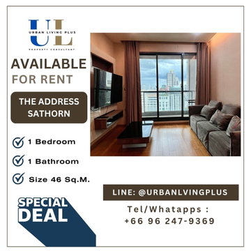 ( UL2607051 ) Tel/Line 096-247-9369✨ให้เช่า ดิ แอดเดรส สาทร, 1 ห้องนอน, 1 ห้องน้ำ , ขนาด 46 ตร.ม. ชั้นสูง, ราคาพิเศษ!!