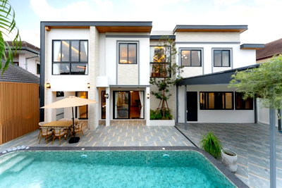 บ้านเดี่ยว ม.พายัพวิทยาเขตแก้วนวรัฐ : ขายบ้านโมเดิร์น พูลวิลล่า  สันทราย ,ใกล้ตลาดสามแยก 1 กม. บ้านพร้อมสระว่ายน้ำส่วนตัว  