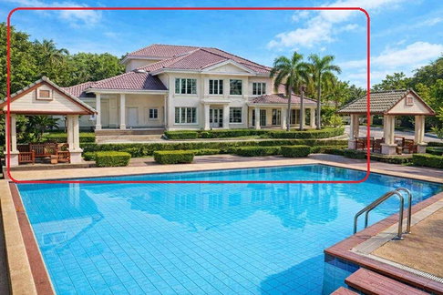 Ramintra 65 Watcharapol for rent, 2-story mansion, 2 houses, 6 bedrooms, 4 bathrooms, with swimming pool in front of the central house, Thanommit