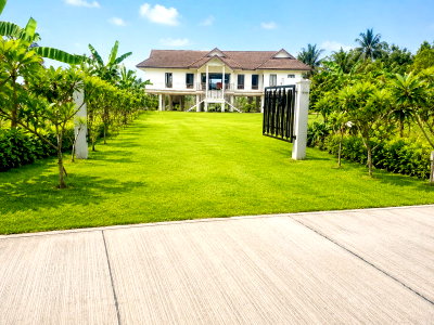 Houses for rent Pracha Chuen Road : Bang Pho Subdistrict Administrative Organization 1.5 km. Surat Thani for rent AIRBNB on 3 rai of land, luxury mansion, 3 bedrooms, Khao Phra Anon