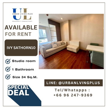 ( UL2506242 ) Tel/Line 096-2479369 , ให้เช่า ไอวี่ สาทร12 , ห้องสตูดิโอ 1 ห้องน้ำ 35 ตร.ม. ห้องหายาก ราคาดีมาก BTS เซ็นหลุยส์ คอนโดใจกลางสาทร !!!