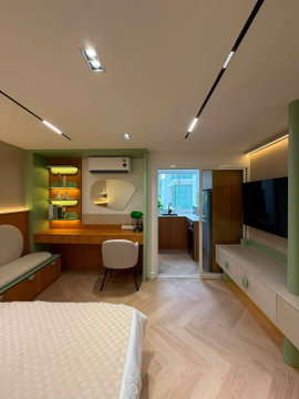 For sale 103 Condominium 3 with a premium design, featuring a matcha green color scheme interspersed with soothing wood accents CH-9