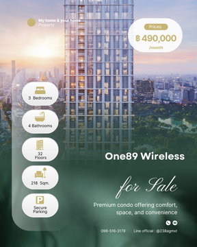 💎For rent Luxury Condo  📍 One89 Wireless 📍   Rent Prices   490,000/ month. 