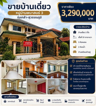 ขายด่วน ❗️❗️บ้านเดี่ยว 51 ตร.วา พนาสนธิ์ การ์เด้นโฮม 3 ร่มเกล้า 15