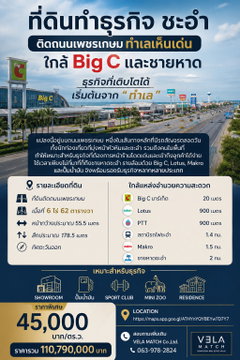 ที่ดินทำธุรกิจ ชะอำ ติดถนนเพชรเกษม ทำเลเห็นเด่น ใกล้ Big C และชายหาด เนื้อที่ 6-0-62 ไร่