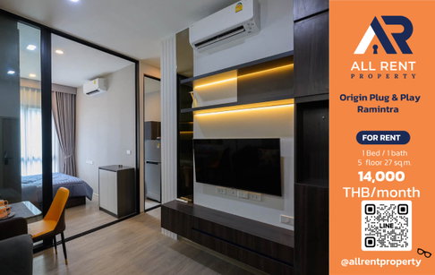 🔥 Origin Plug & Play Ramintra, brand new 27 sq.m. room on the 5th floor, near MRT Ramintra. Only 14,000 THB/month. Ready to move in! 🚆🏙️