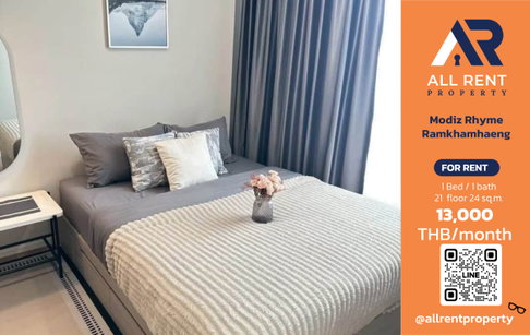 🔥 Modiz Rhyme Ramkhamhaeng, brand new room, 21st floor, city view, near MRT Lam Sali, only 13,000 THB/month, ready to move in! 🚆🏙️