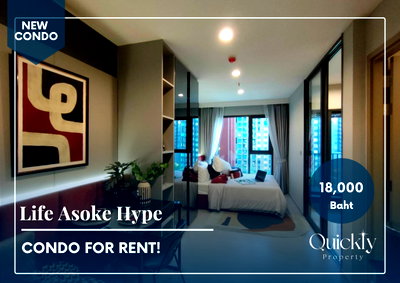 Condos for rent : Life Asoke Hype | Price 18,000 THB | Beautiful room, great location, fully furnished, ready to move in.