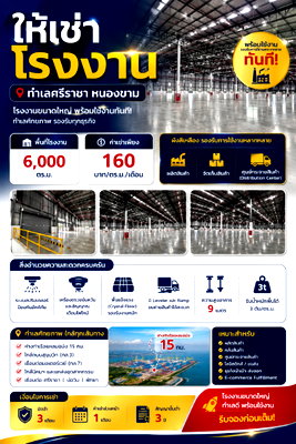 เช่าโรงงาน ถนนพรประภานิมิต : ให้เช่าโกดัง/คลังสินค้า 6000 ตรม. หนองขาม ศรีราชา