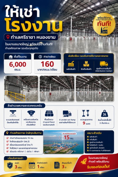 รูป ให้เช่าโกดัง/คลังสินค้า 6000 ตรม. หนองขาม ศรีราชา - รูปที่ 1/7