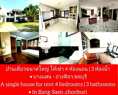 Houses for rent  Bang Saen Fish Market : A single house for Rent with 4 bedrooms 3 bathrooms located in Bangsaen-Ang Sila area.